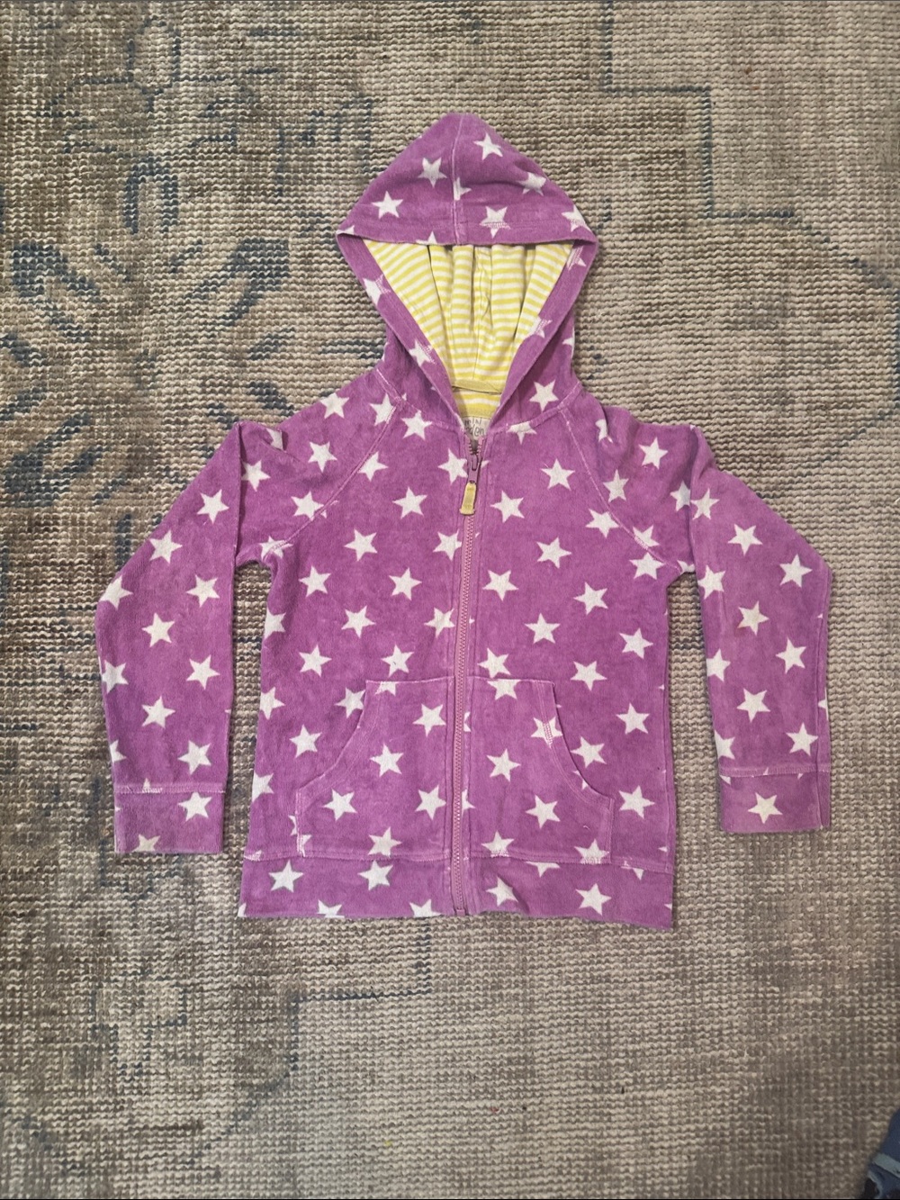 Mini Boden Purple Star Hoodie with Yellow-Lined Hood